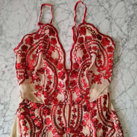 Banjul Red Sequin Jumpsuit - Picture 4 of 6